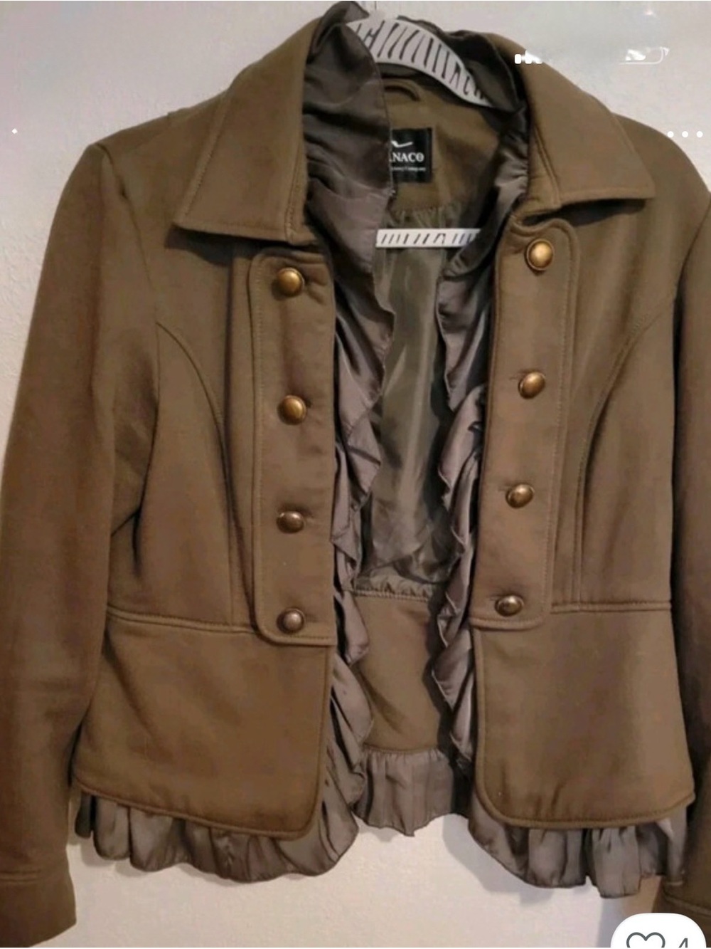 Montana Company Olive Ruffle-Trim Military-Style Jacket